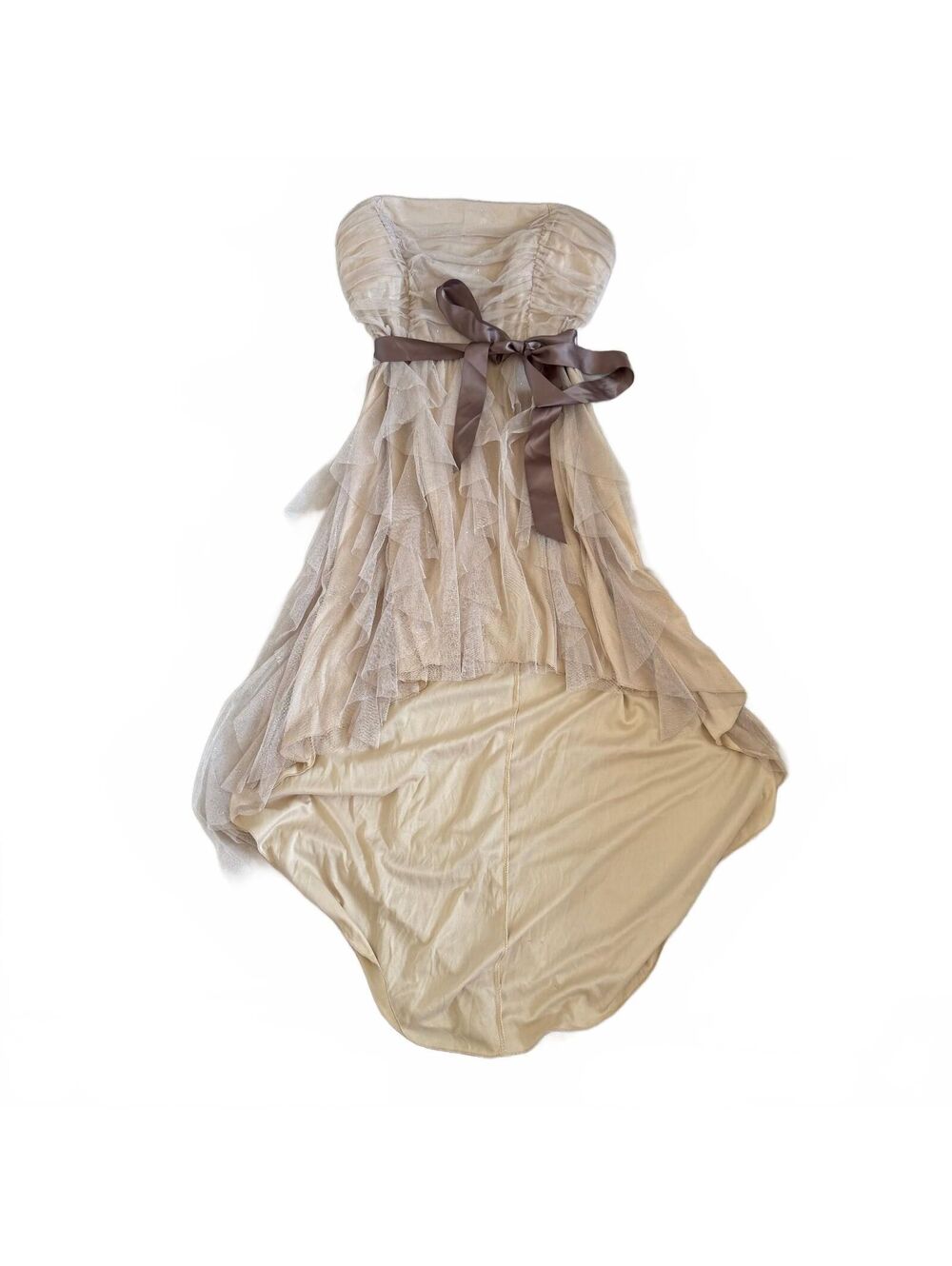 Y2K Juniors Strapless Sparkly High Low Formal Dress Ribbon Detail Fairy